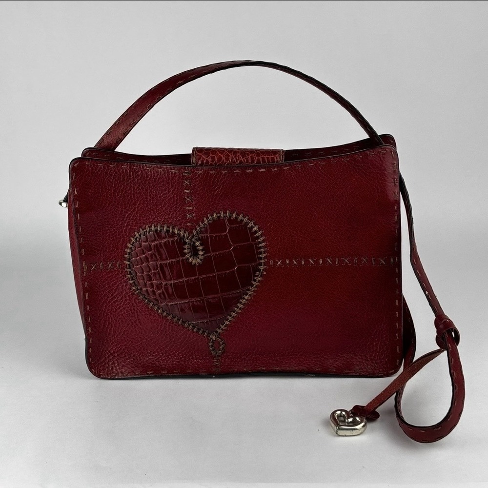 Brighton Vintage Red Leather Heart Croc Stitched Crossbody Bag